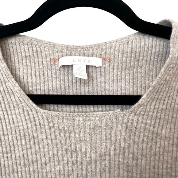 LUNYA Ribbed Knit Cashmere Lounge Top Grey Medium - Picture 4 of 6